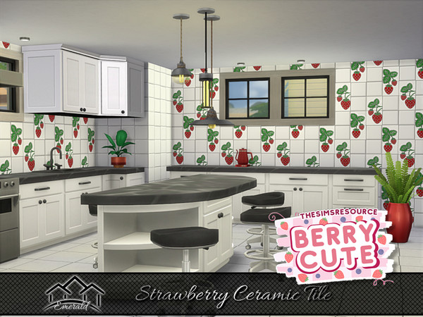 Sims 4 — Strawberry Ceramic Tile wall  1 by Emerald — Add a splash of color from a work of art that will add lasting