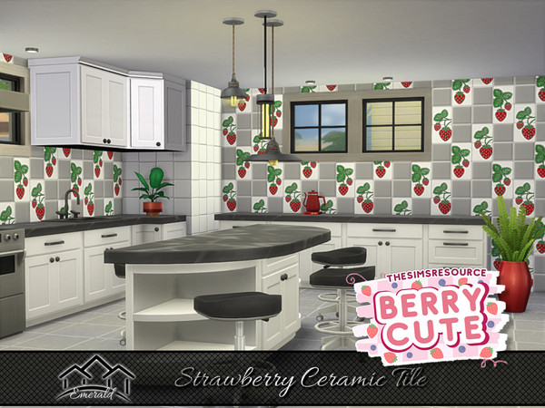 Sims 4 — Strawberry Ceramic Tile wall 2 by Emerald — Add a splash of color from a work of art that will add lasting