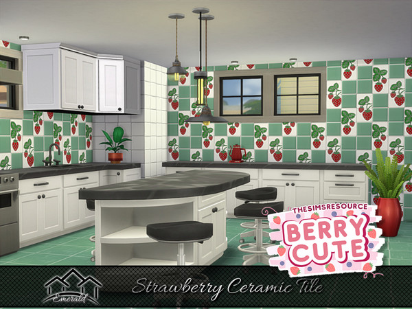 Sims 4 — Strawberry Ceramic Tile wall 4 by Emerald — Add a splash of color from a work of art that will add lasting
