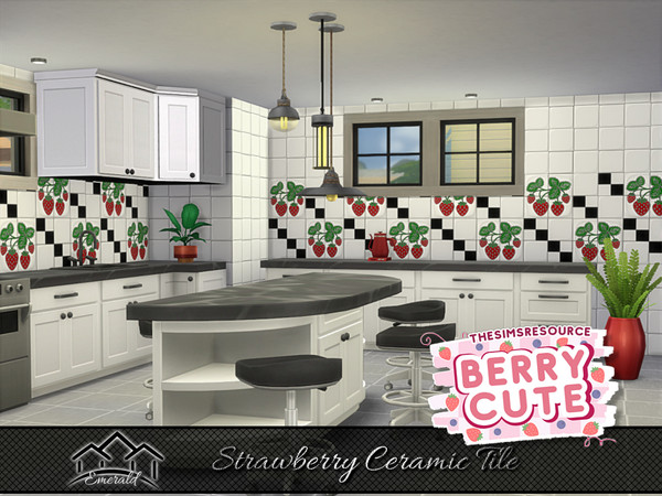 Sims 4 — Strawberry Ceramic Tile wall 5 by Emerald — Add a splash of color from a work of art that will add lasting