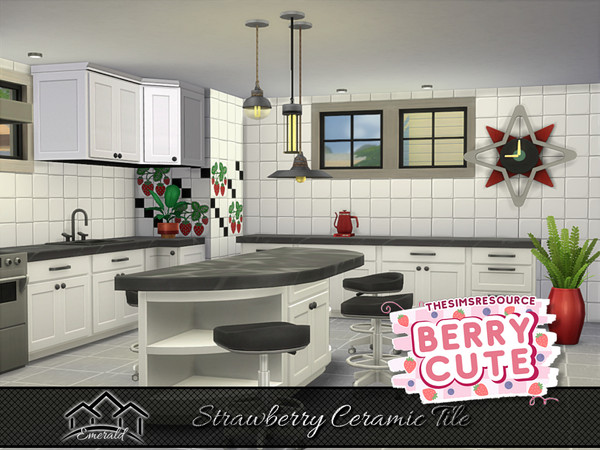 Sims 4 — Strawberry Ceramic Tile wall 6 by Emerald — Add a splash of color from a work of art that will add lasting