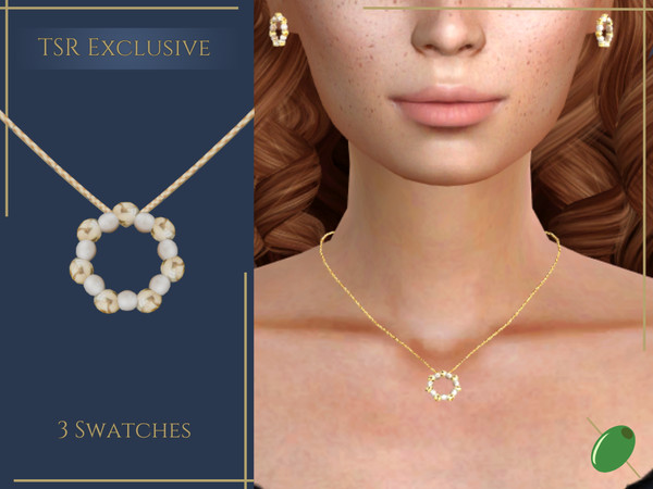 Sims 4 — Sara Necklace by Pitted0live — Pearl and gold round pendant on a chain necklace Custom catalog image