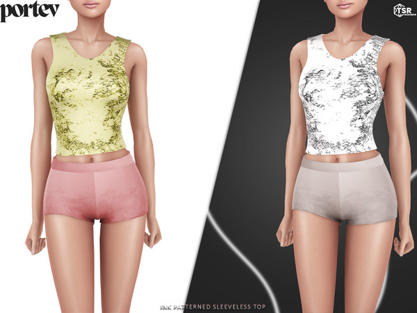 Sims 4 — Ink Patterned Sleeveless Top by portev — new Mesh 6 colors