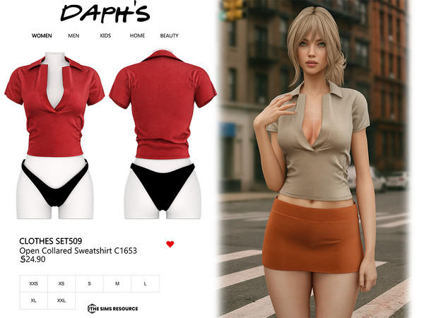 Sims 4 — Clothes SET509 - Open Collared Sweatshirt C1653 by Daph's — 11 Swatches