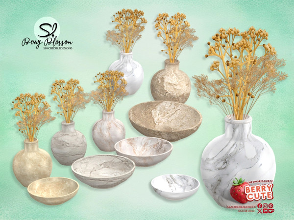 Sims 4 — Berry Blossom Branches by SIMcredible! — Decorative items inspired by lovely strawberries. All cakes are decor
