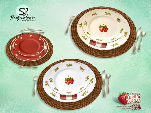 Sims 4 — Berry Blossom Serving Set by SIMcredible! — Decorative items inspired by lovely strawberries. All cakes are