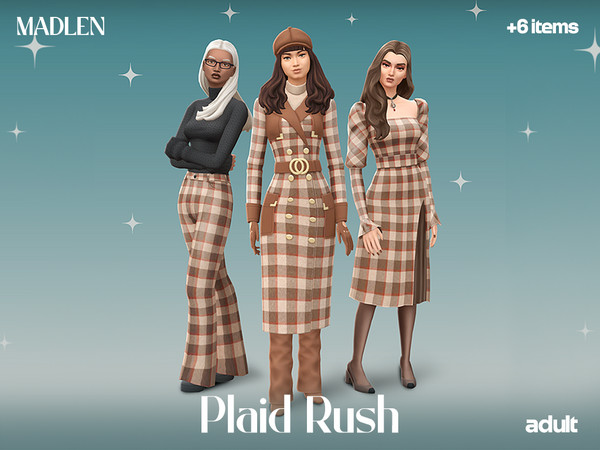 Sims 4 — Plaid Rush (Clothing Set) by Madlen — Plaid, but make it chic!