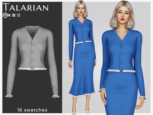 Sims 4 — Avianna Knit Cardigan by talarian — Elegant knit cardigan with a V-neckline, front button closure, and subtle
