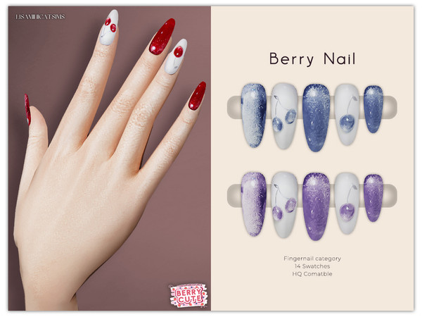Sims 4 — Berry Nail by VELYSEA — -Fingernail category -HQ comatble -14 swatches
