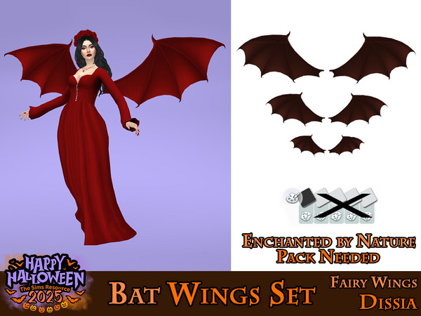 Sims 4 — Bat Wings v2 (Medium) by Dissia — Bat or devil like shape wings available in 3 sizes !! Enchanted by Nature Pack