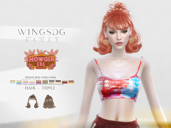 Sims 4 — WINGS-F0912-Single bun curls hair by wingssims — Colors:30