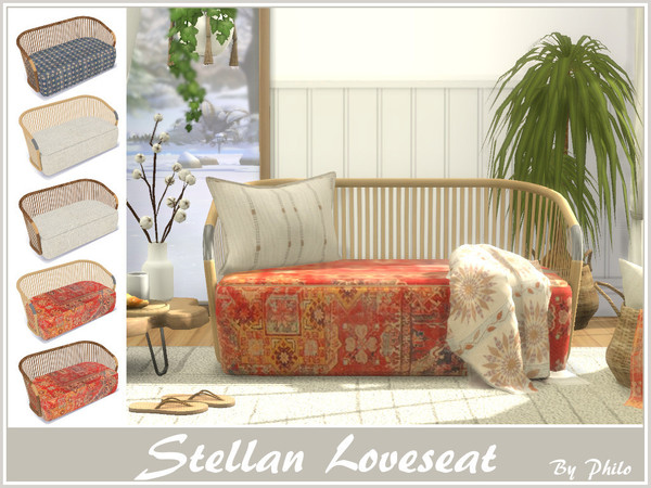 Sims 4 — Stellan Loveseat by philo — Rattan loveseat ideal for boho interior. 6 Swatches