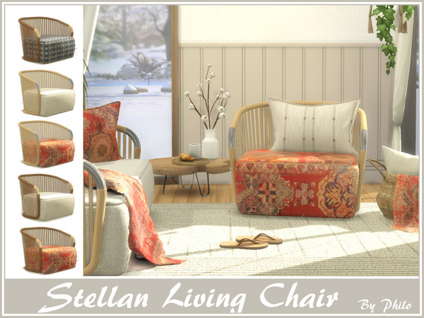 Sims 4 — Stellan Living Chair by philo — Rattan armchair ideal for boho interior. 6 Swatches