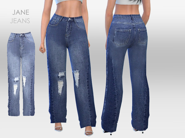 Sims 4 — Jane Jeans by Puresim — Denim jeans in 2 swatches