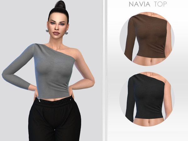 Sims 4 — Navia Top by Puresim — One sleeve top for female sims