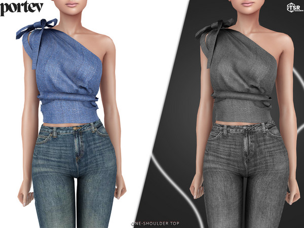 Sims 4 — One-Shoulder Top by portev — new Mesh 4 colors
