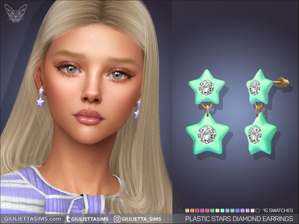 Sims 4 — Plastic Stars Diamond Earrings by feyona — Plastic Stars Diamond Earrings come with 15 swatches.