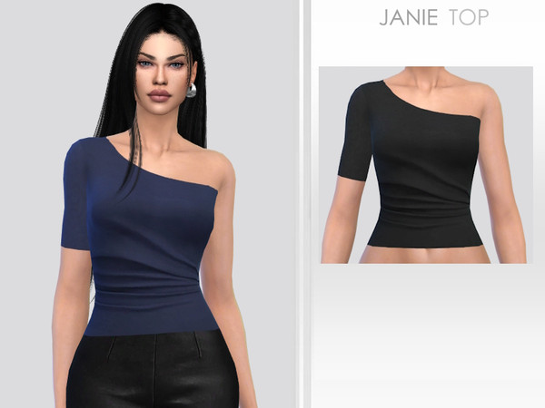Sims 4 — Janie Top by Puresim — One sleeve top in 2 swatches