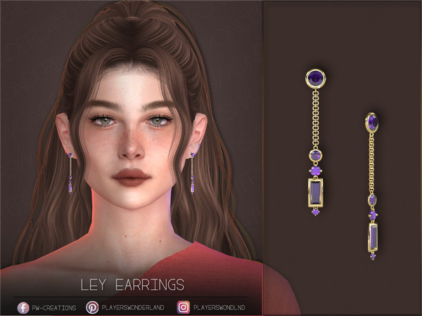 Sims 4 — Ley Earrings by PlayersWonderland — Mid length earrings with gemstones and different metal colors. - 15 Swatches