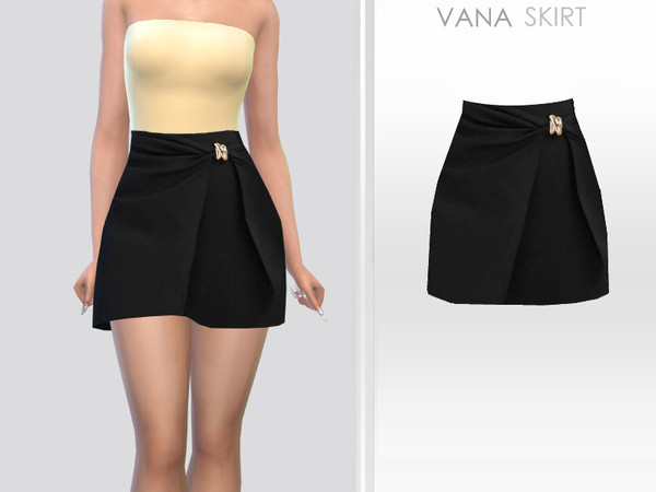 Sims 4 — Vana Skirt by Puresim — Black skirt for female sims