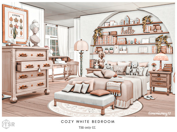 Sims 4 — Cozy White Bedroom by Moniamay72 — A beautiful modern rustic bedroom in white colors.