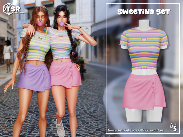 Sims 4 — (Wisteria) Sweetina_Skirt.package by WisteriaSims — This adorable outfit features a trendy crop top paired with