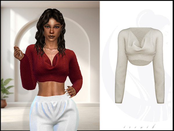 Sims 4 — [Set] Cropped Cowl Neck Blouse by _ironik_ — -5 Colors