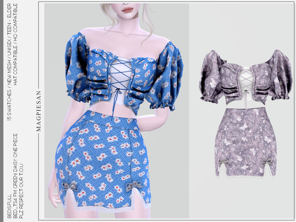 Sims 4 — Green daisy one piece by magpiesan — New mesh (all lods)