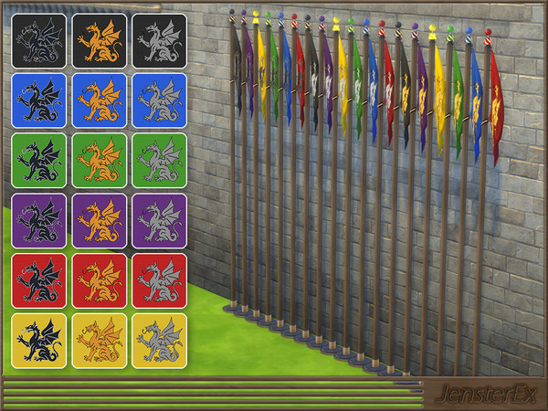 Sims 4 — JensterEx-ShortFlags-Dragon.package by JensterEx — For the medieval nobility, their coat of arms was everything.