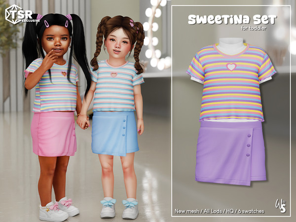 Sims 4 — Sweetina Clothing Set by WisteriaSims — This adorable outfit for toddler features a trendy crop top paired with