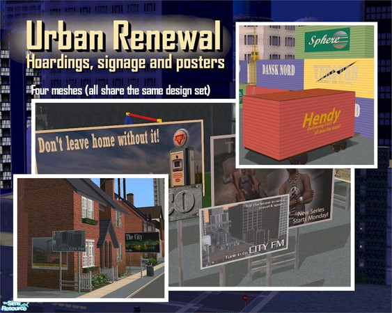 Sims 2 — Urban Posters, Signage and Hoarding by Cyclonesue — Four meshes (two sizes of free-standing hoarding, two sizes