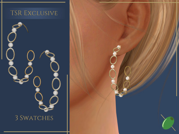 Sims 4 — Olga Hoops by Pitted0live — Medium hoops with pearls and large hoop links Custom catalog image