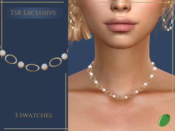 Sims 4 — Olga Necklace by Pitted0live — Large hoop chain with pearls Custom catalog image