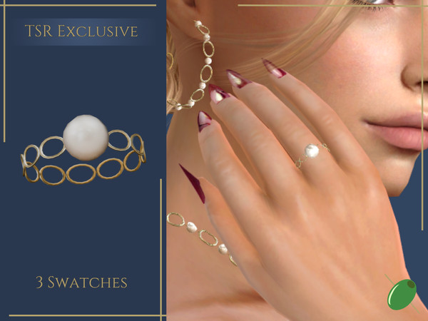 Sims 4 — Olga Ring by Pitted0live — Multi hoop band with a large pearl Custom catalog image