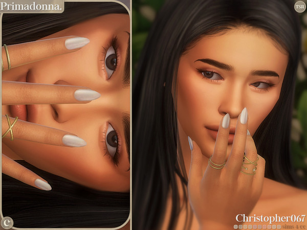 Sims 4 — Primadonna Nails - Pearlescent Nails by christopher0672 — This is an ornate set of almond-shaped nails with a