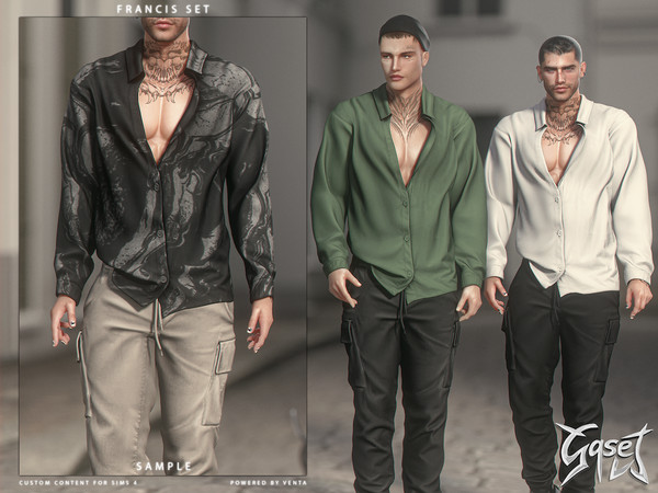 Sims 4 — GASET - Francis Shirt by VentaStudio — 5 Swatches (30 Swatches on Patreon)