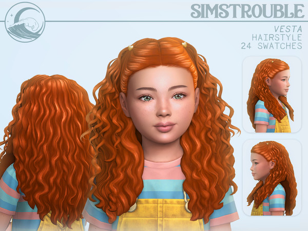 Sims 4 — Vesta Hairstyle - Child 3 Versions by simstrouble — A long curly hairstyle with two removable clips that push