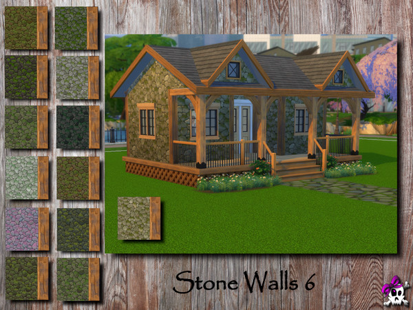 Sims 4 — Kerre_StoneWall6.package by Kerre2215 — A set of stone walls with wood trim