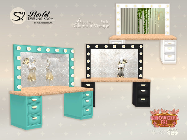 Sims 4 — Starlet Dressing Room - Vanity Table - GLAMOUR VINTAGE by SIMcredible! — Give your showgirl the glamorous space