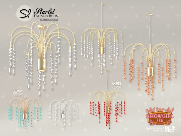 Sims 4 — Starlet Dressing Room Chandelier Tall by SIMcredible! — It's showtime! Let this vintage charm embrace the