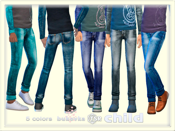 Sims 4 — Pants Denim by bukovka — Stylish jeans are designed for children of both sexes: boys and girls, in 5 color