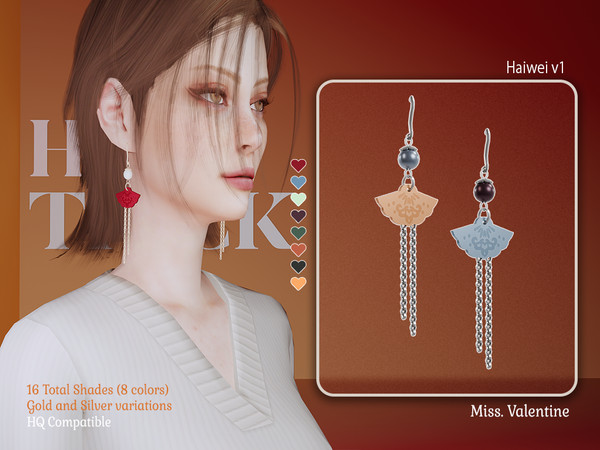 Sims 4 — Haiwei Earrings V1 by MissValentine142 — Long earrings with fan detail