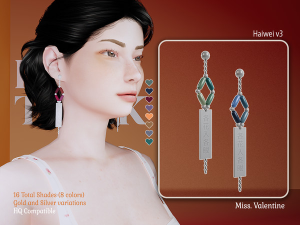 Sims 4 — Haiwei earrings v3 by MissValentine142 — Long earrings chinese engraving