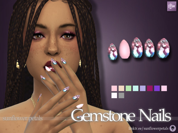 Sims 4 — Gemstone Nails by SunflowerPetalsCC — A set of bright nails that are painted to look like cut gemstones. Comes