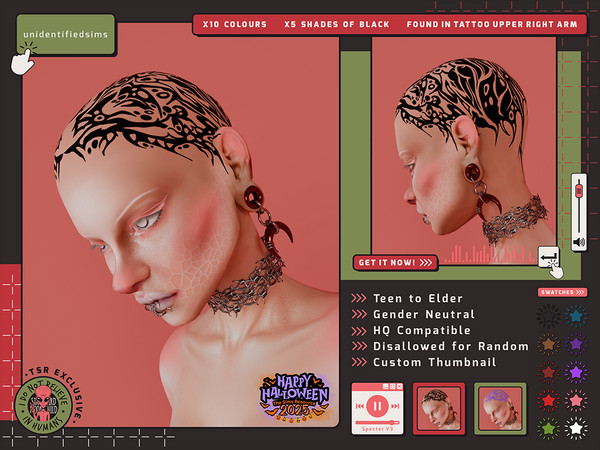 Sims 4 — Specter V3 Tattoo by unidentifiedsims — 10 Colours