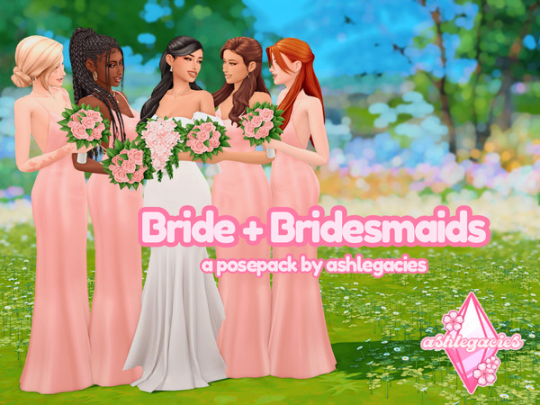 Sims 4 — Bride + Bridesmaids Posepack by ashlegacies — - Posepack (9 poses)