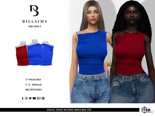 Sims 4 — Single Strap Ruched Shoulder Top by Bill_Sims — This top features a single shoulder strap design and ruched