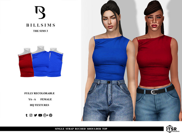 Sims 3 — Single Strap Ruched Shoulder Top by Bill_Sims — This top features a single shoulder strap design and ruched