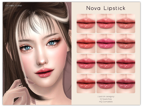 Sims 4 — Nova Lipstick by Lisaminicatsims — -Lipstick category -HQ comatble -12 swatches