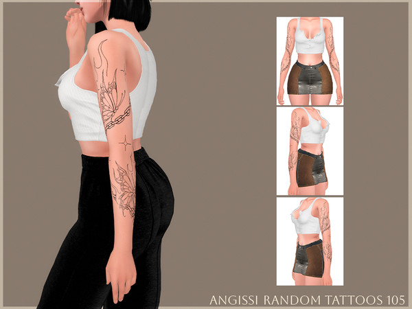 Sims 4 — Random tattoos 105 by ANGISSI — PREVIEWS MADE USING HQ MOD 3 options (both sides, separately right and left)